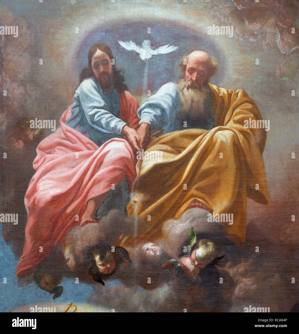 PRAGUE, CZECH REPUBLIC - OCTOBER 12, 2018: The baroque painting of Holy Trinity in church kostel Svatého Tomáše by  Karel Škréta (1610 - 1674). Stock Photo