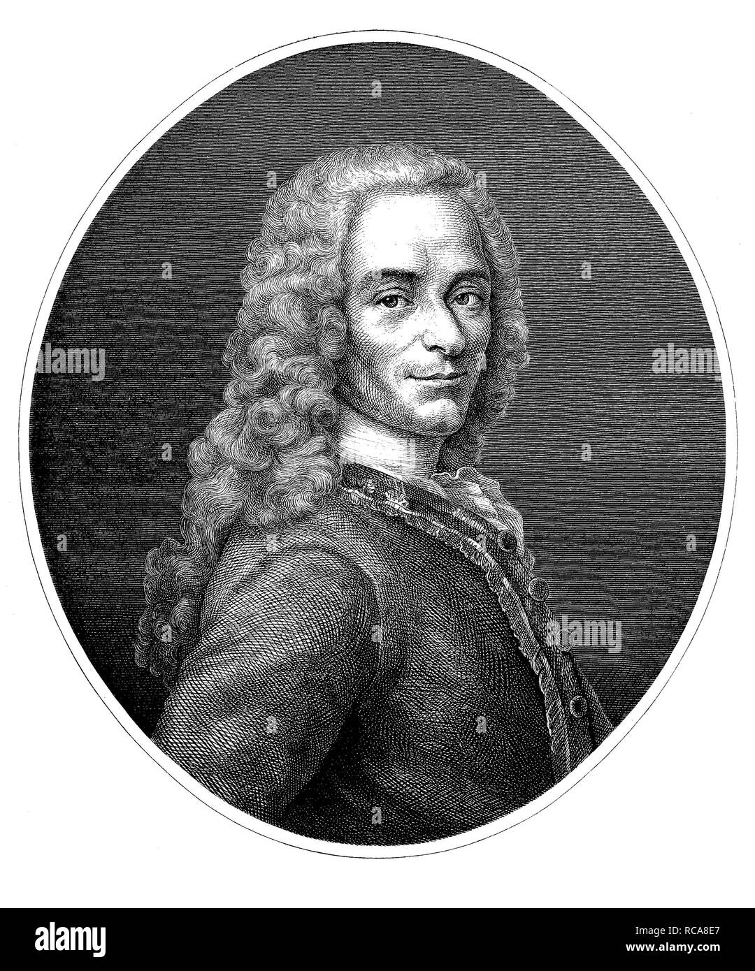 Voltaire, 1694 - 1778, actually Francois Marie Arouet, writer of the French and the European Enlightenment, historical woodcut Stock Photo
