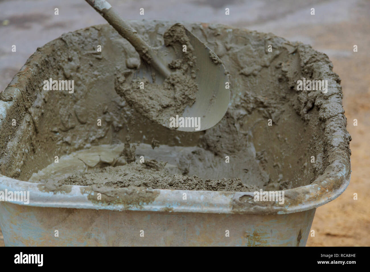 Cement concrete ready mixed tray for construction new home Stock Photo