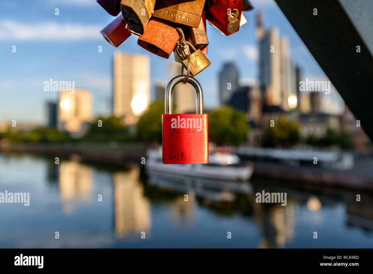 Eiserner steg bridge is  the site for thousands of locks of love. Stock Photo