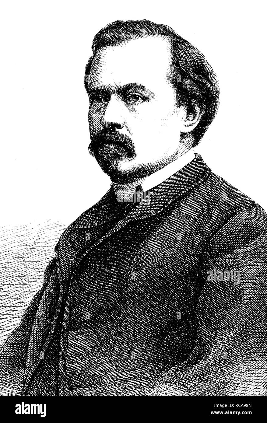 Alfred Meissner, 1822-1885, an Austrian writer, historical engraving, circa 1869 Stock Photo