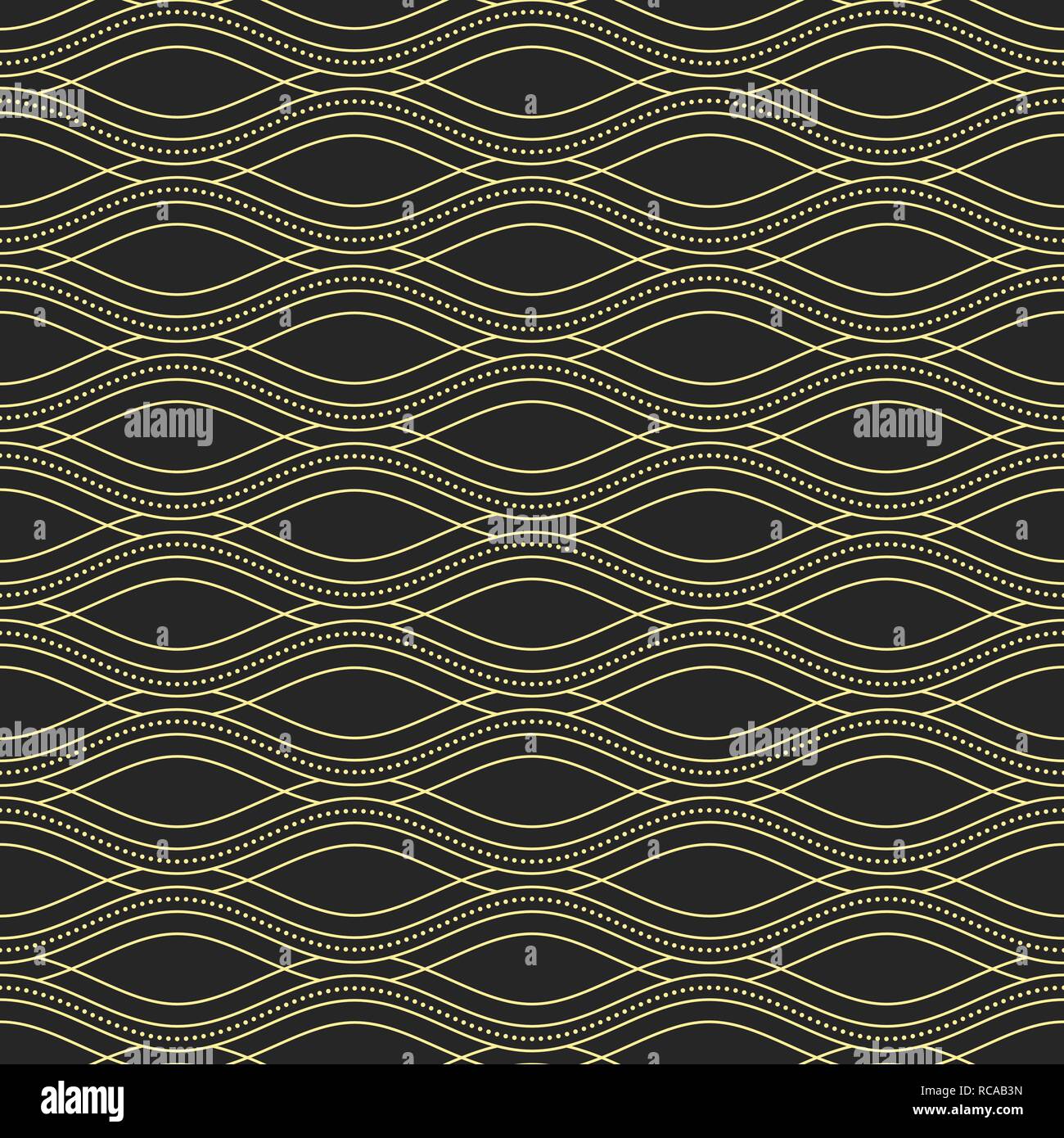 Abstract wave seamless pattern. Gold and black colors. Vector ...