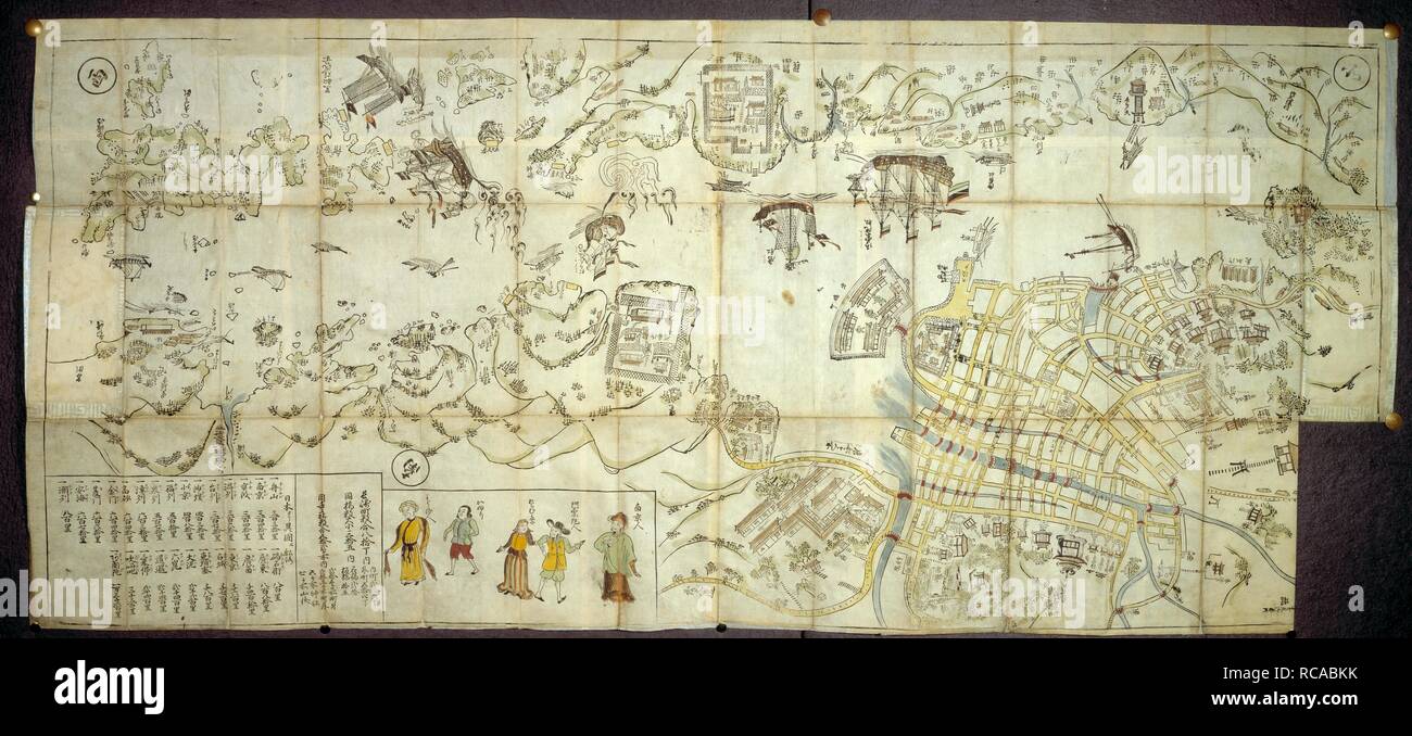 Japan: A Japanese map of Nagasaki Harbour and Dejima Island. The