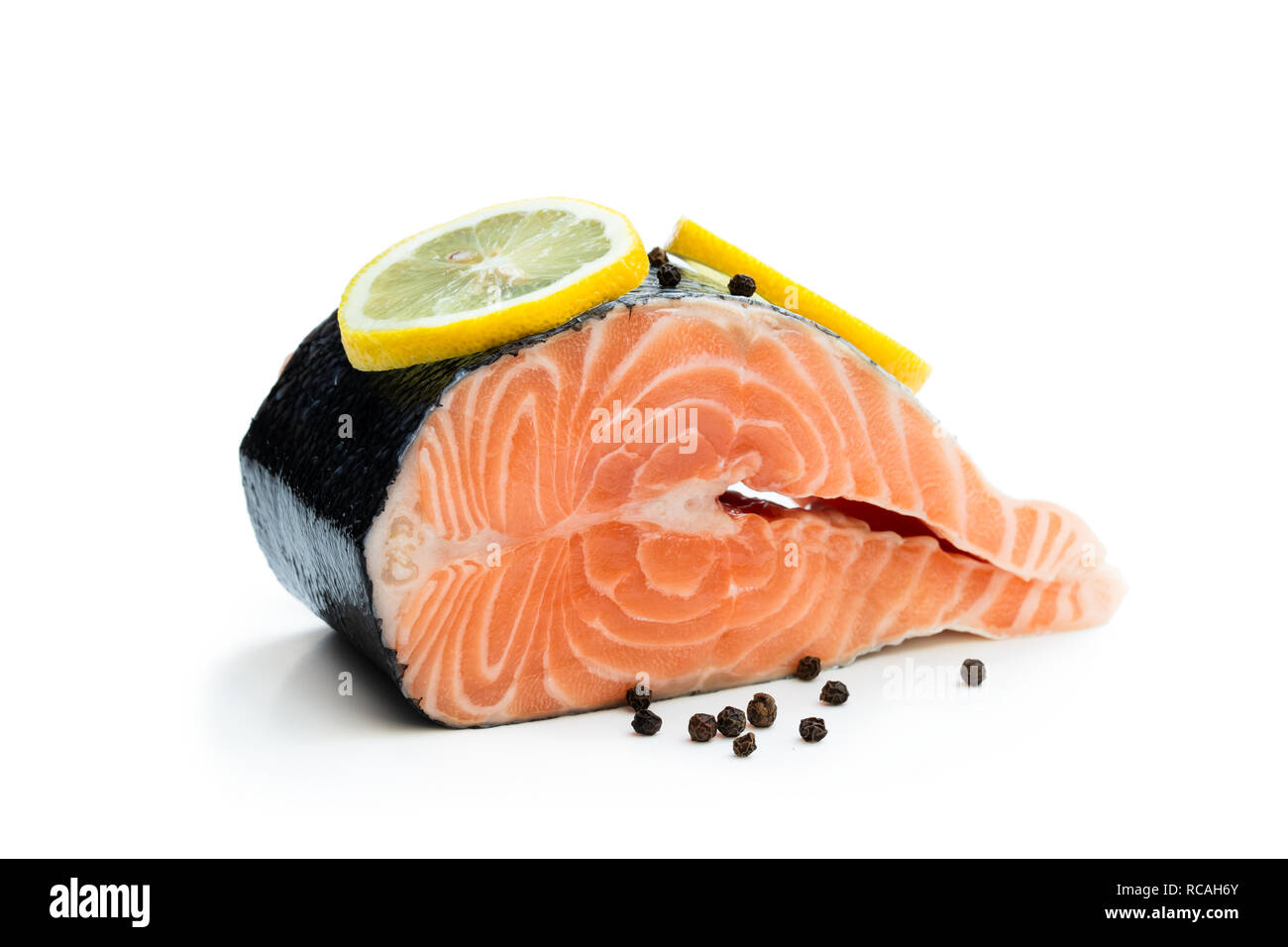 Steak fresh salmon isolated on white Stock Photo - Alamy