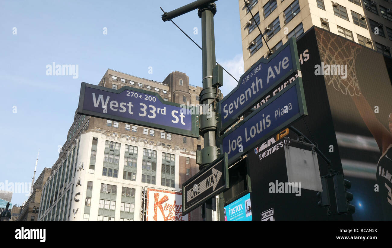 Street sign Seventh Avenue and 33rd street in Manhattan New York