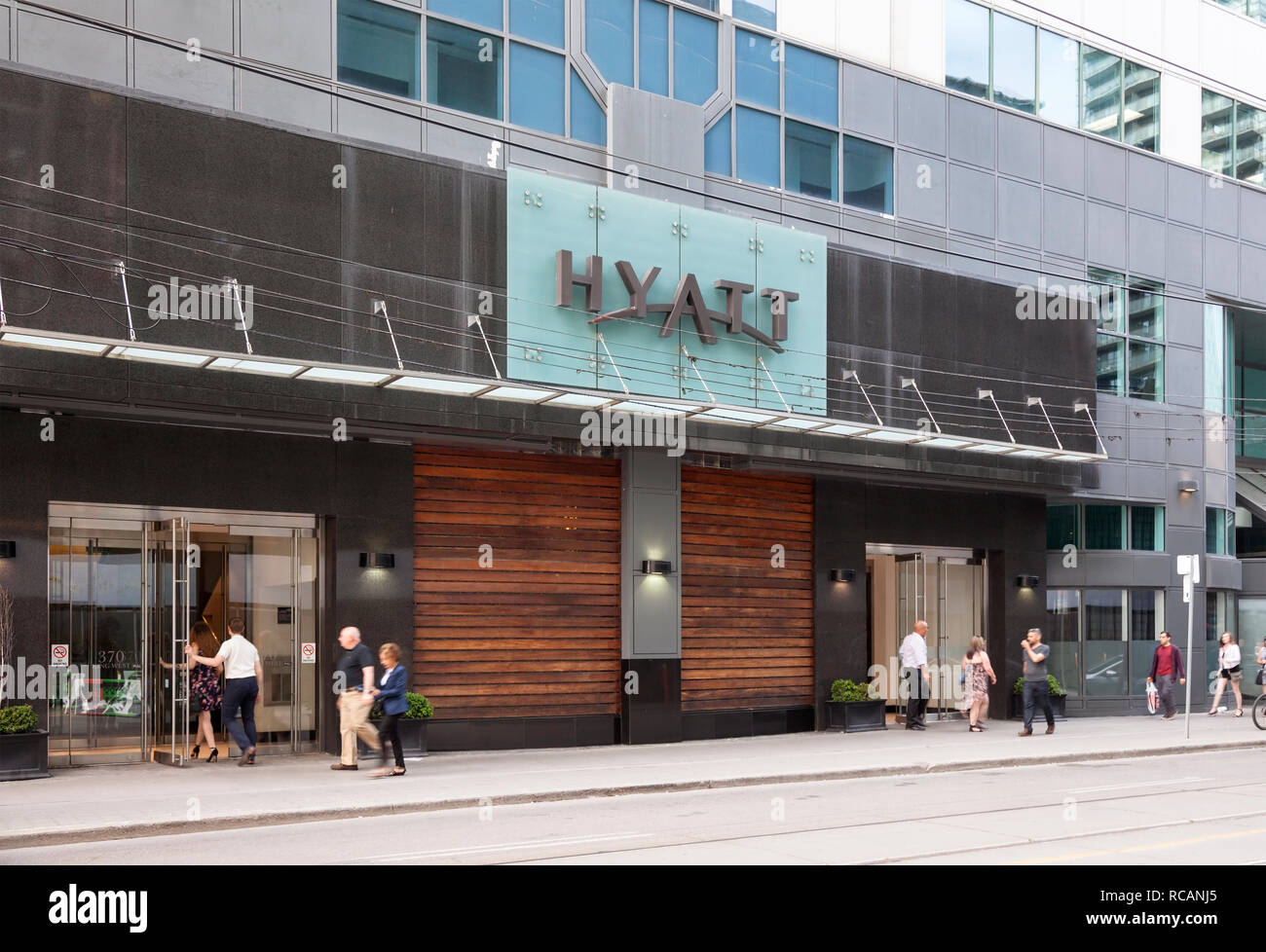 The Hyatt Hotel and logo along Wellington Street W. City of Toronto, Ontario, Canada. Stock Photo