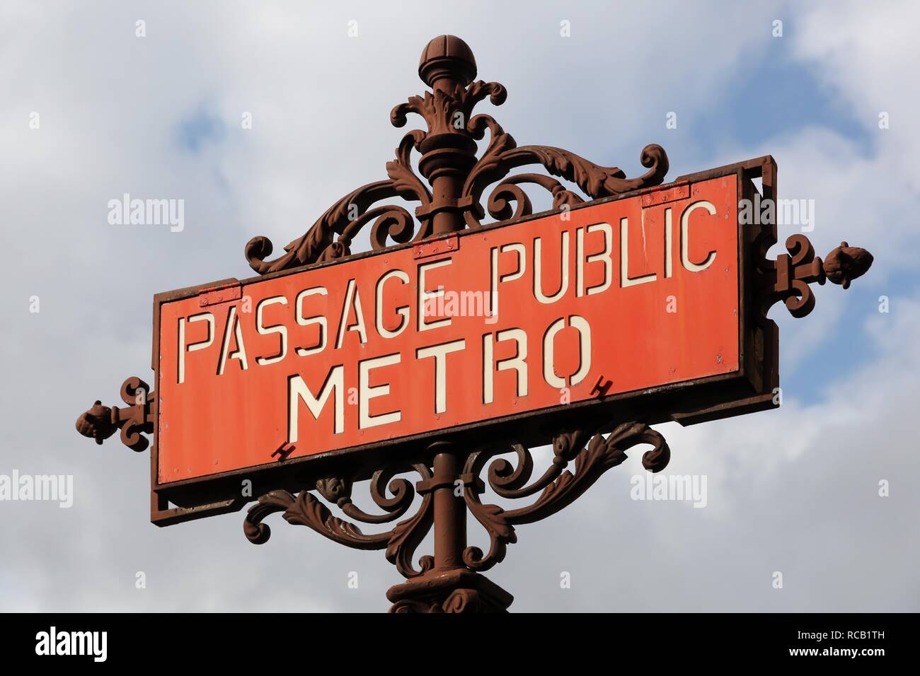 Vintage metro sign in Paris at subway station entrance, France Stock Photo