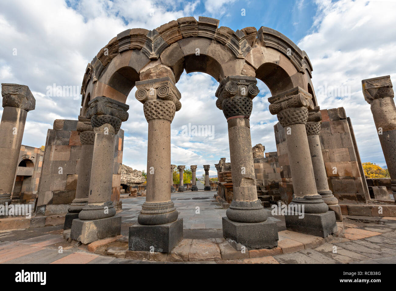 Ruins of the ancient christan temple of Zvartnots near Yerevan, Armenia. Stock Photo