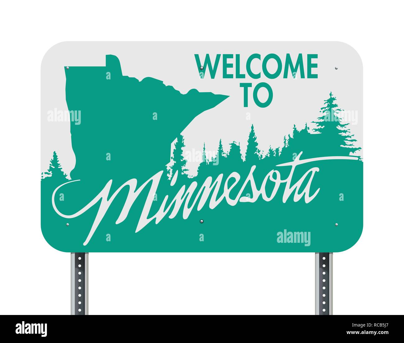 Vector illustration of the Welcome to Minnesota green and white road sign Stock Vector