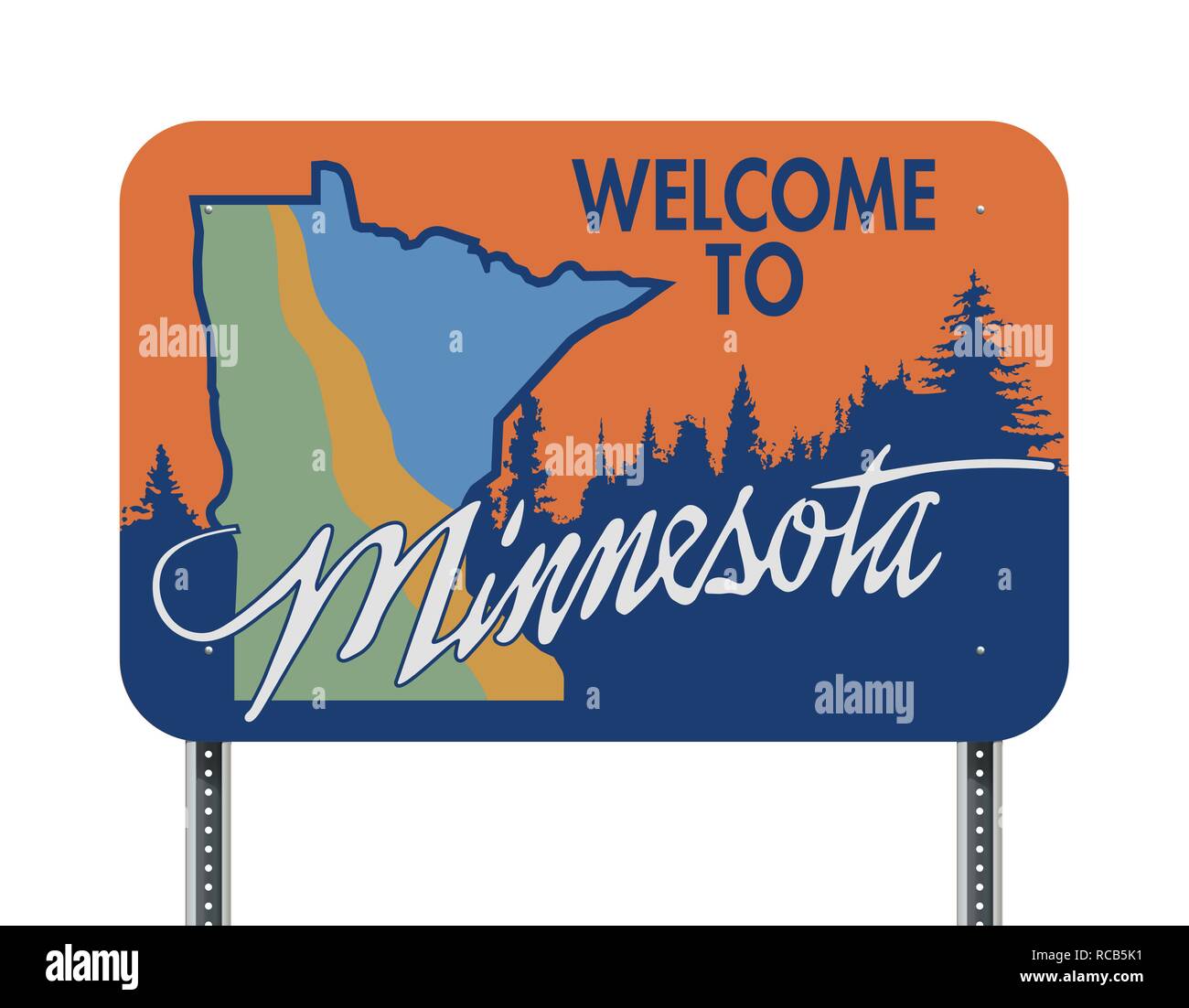 Vector illustration of the Welcome to Minnesota road sign Stock Vector