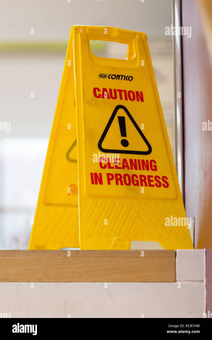 A cleaning in progress sign Stock Photo Alamy
