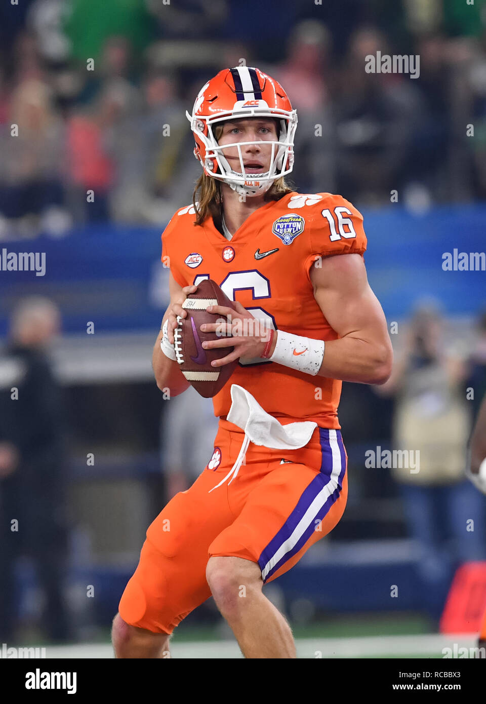 December 29, 2018 Arlington, TXClemson quarterback, Trevor Lawrence  (16), in action at the NCAA football Cotton Bowl between the Clemson Tigers  and the Notre Dame Fighting Irish at AT&T Stadium in Arlington,