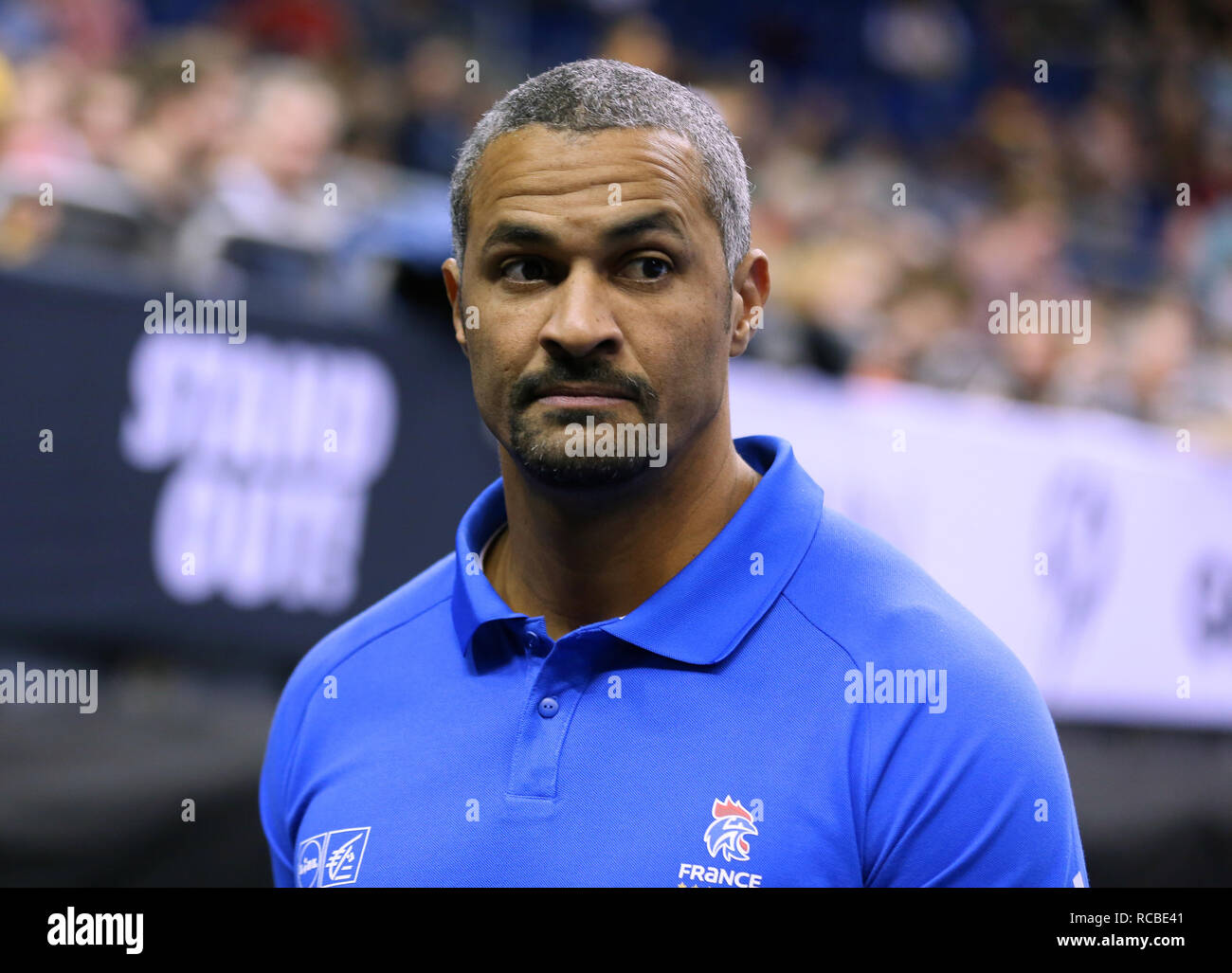 Berlin, Germany. 14th Jan, 2019. Handball IHF Men's World Championship: France coach Didier Dinart during the warm-up before the game Credit: Mickael Chavet/Alamy Live News Stock Photo