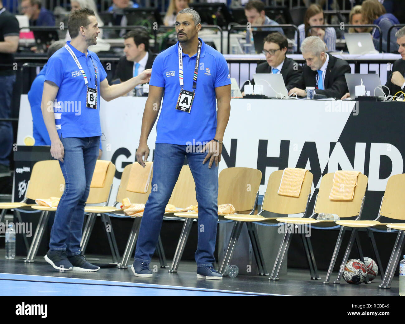 Berlin, Germany. 14th Jan, 2019. Handball IHF Men's World Championship: France coach Didier Dinart before the game Credit: Mickael Chavet/Alamy Live News Stock Photo