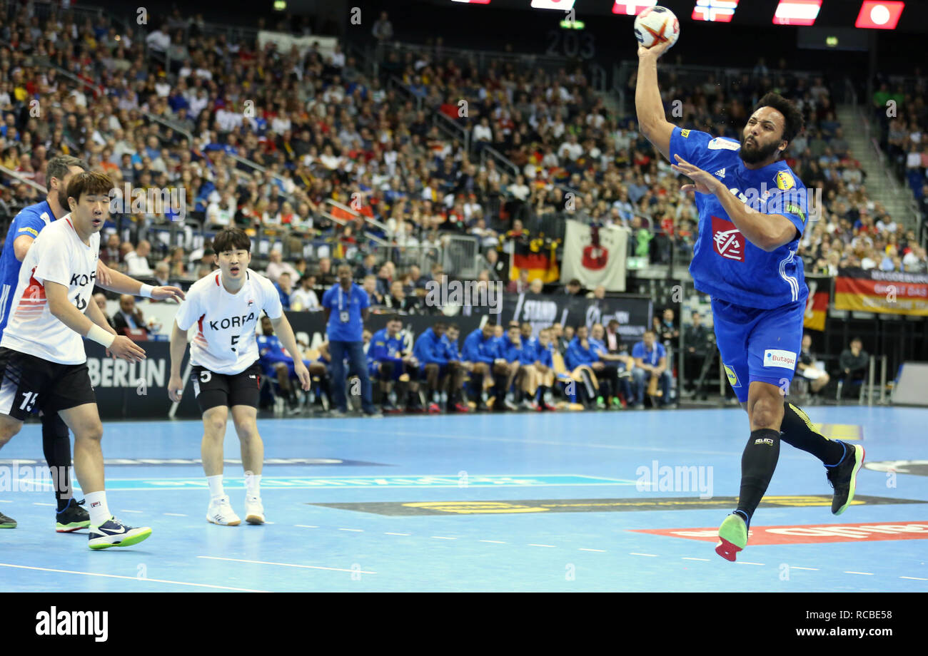 Berlin, Germany. 14th Jan, 2019. Handball IHF Men's World Championship: France left back Timothey N'Guessan attempts a shoot Credit: Mickael Chavet/Alamy Live News Stock Photo