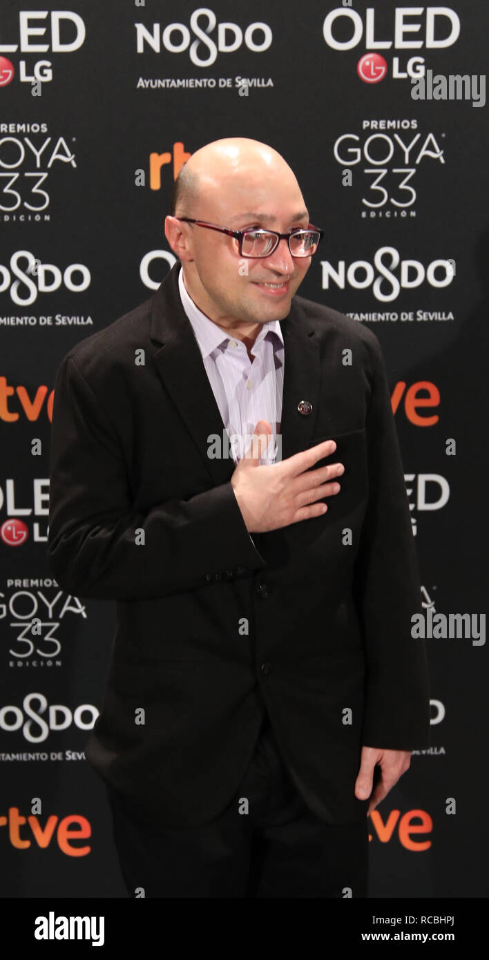 Jesus Vidal, nominated for Best New Actor in the movie 'Campeones'. The Goya 2019 has already started with the Nominees party, held this Monday at the Teatro Real in Madrid, to where some of the most important faces of Spanish cinema and the nominees in all categories of the awards have moved. Stock Photo