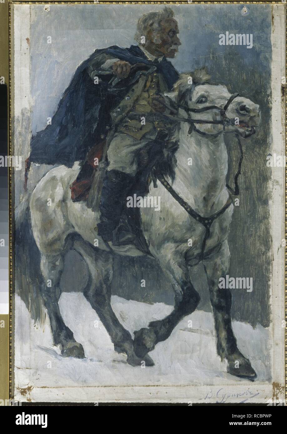 Alexander Suvorov on horseback. Museum: State Tretyakov Gallery, Moscow. Author: Surikov, Vasili Ivanovich. Stock Photo