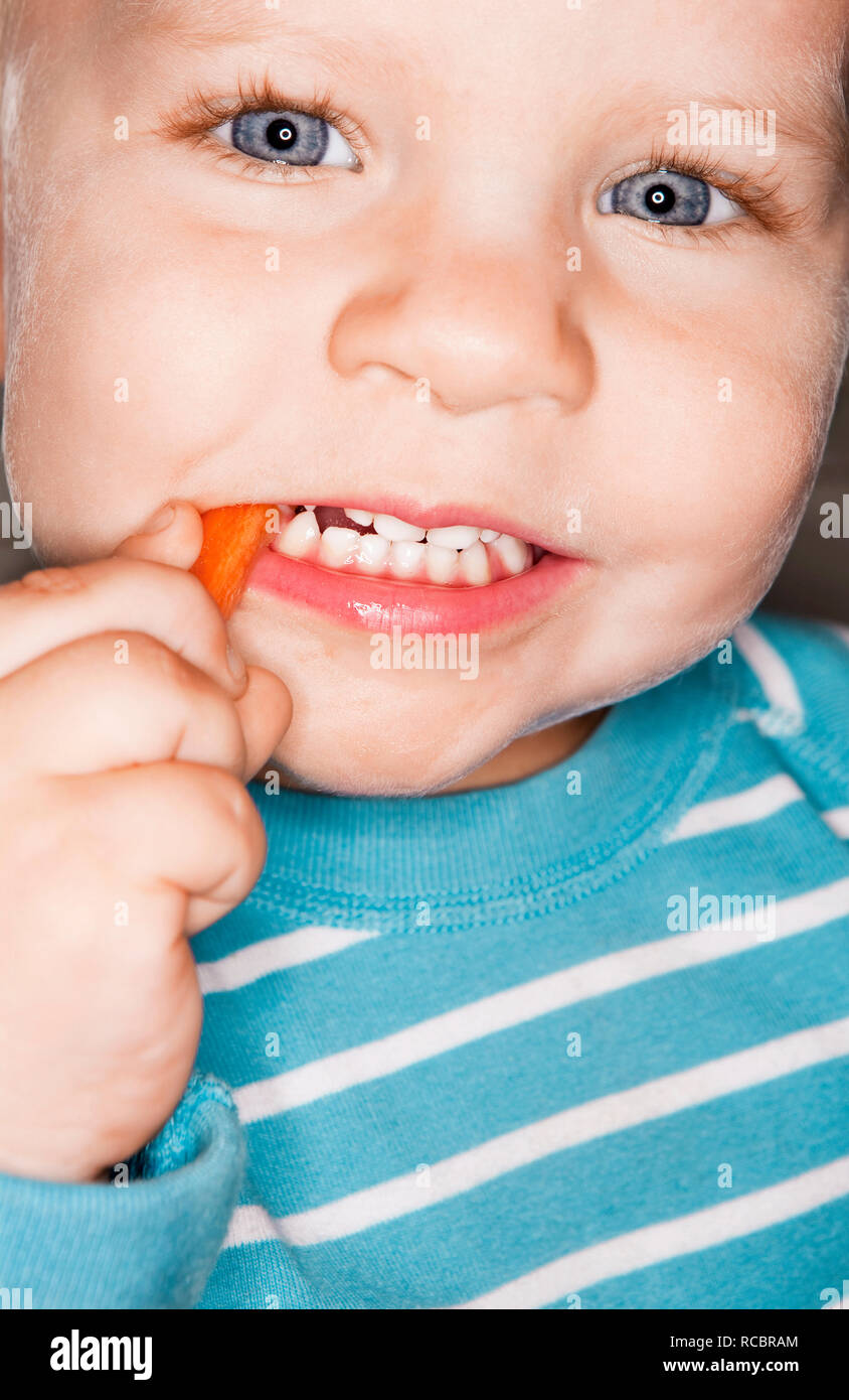 Toddler eating carrot Stock Photo Alamy