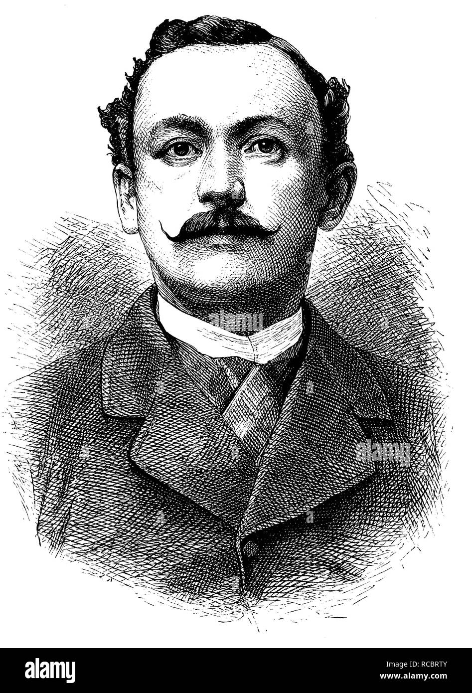 Hermann von Wissmann, 1853 - 1905, a German explorer of Africa, historical engraving, 1883 Stock Photo