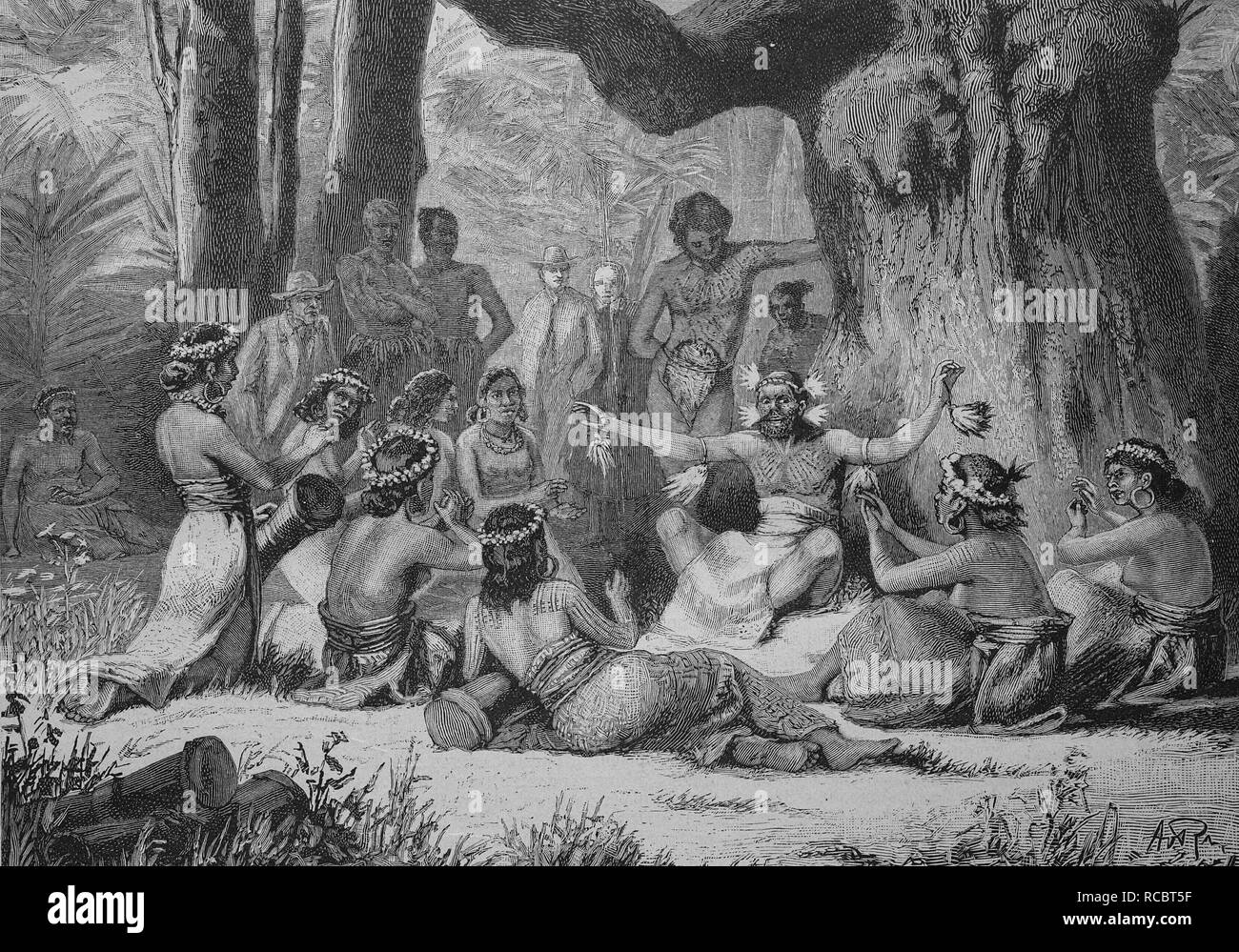 Medicine man on the Marshall Islands, historical engraving, 1883 Stock