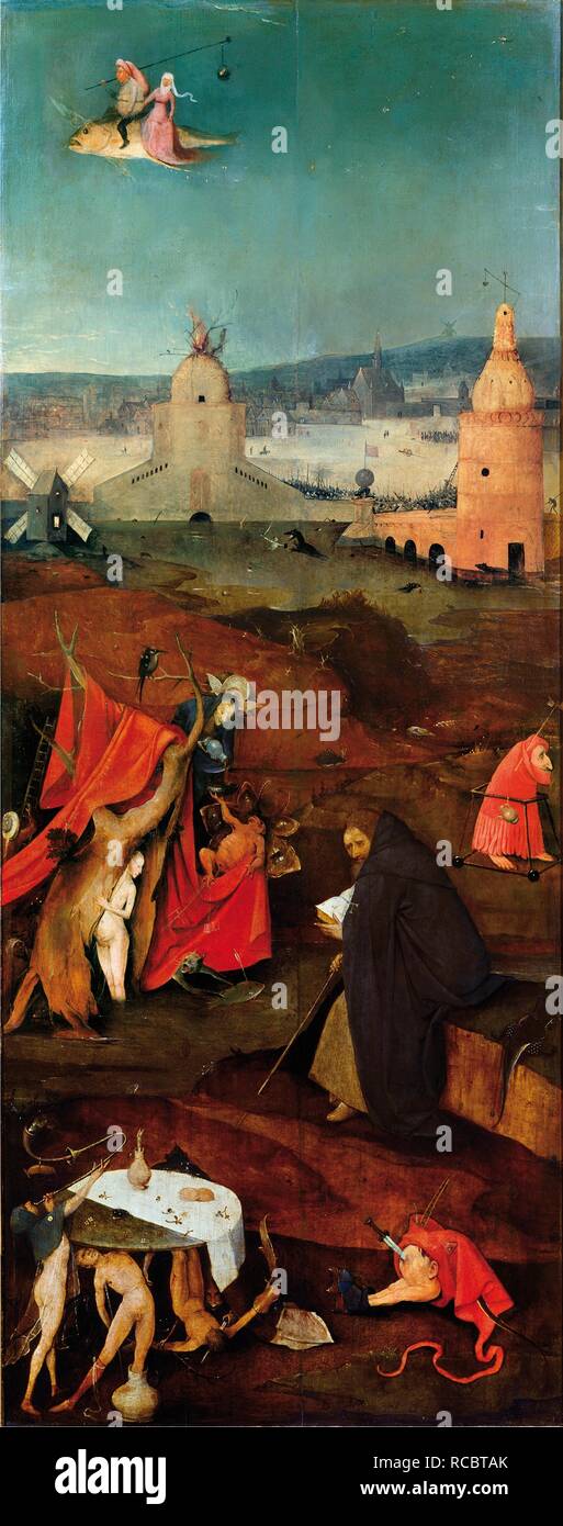 The Temptation of Saint Anthony (Right wing of a triptych). Museum: Museu Nacional de Arte Antiga, Lisbon. Author: BOSCH, HIERONYMUS. Stock Photo