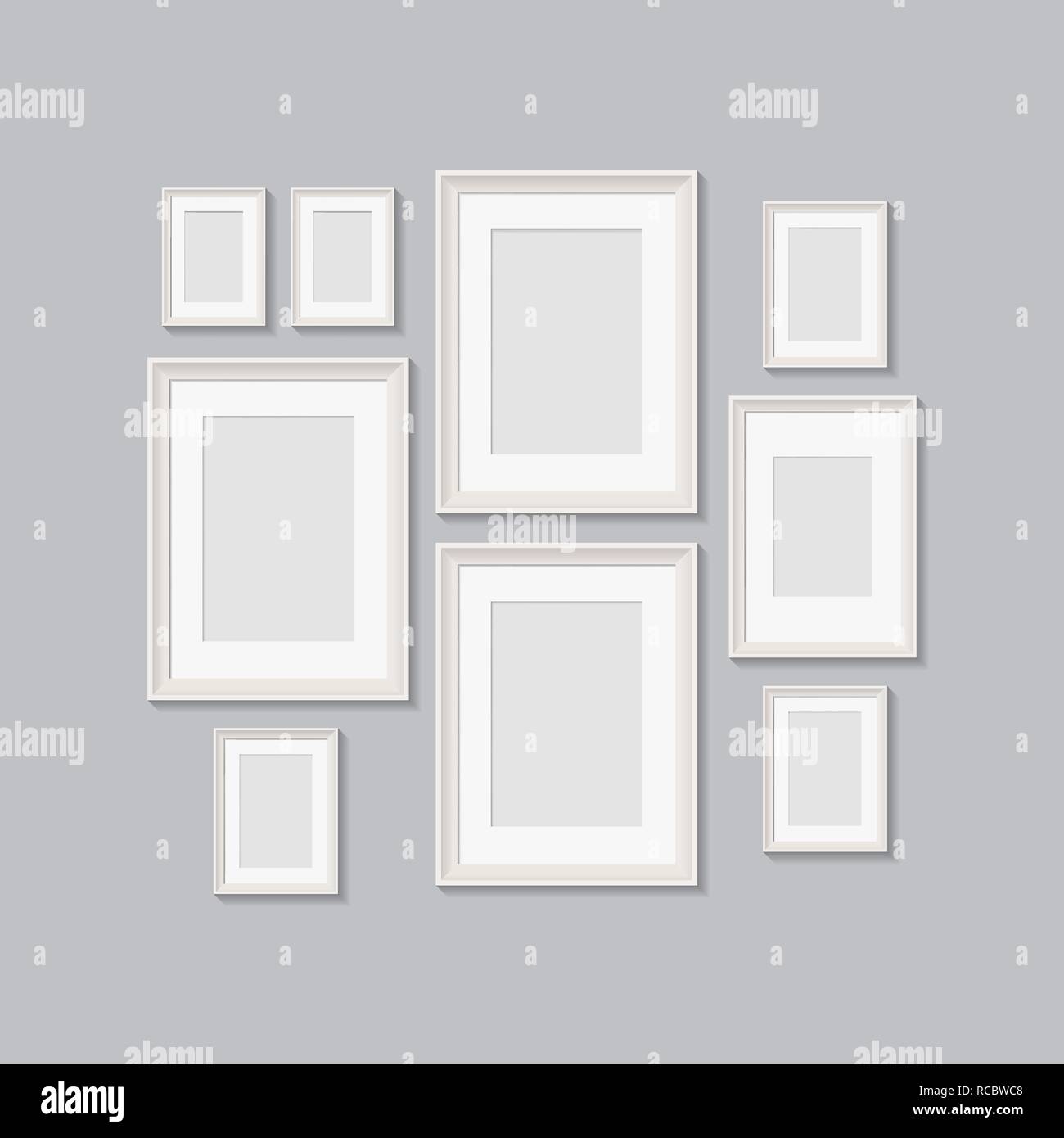 blank picture frames for photographs. vector realisitc mockup. design template on transparent background Stock Vector