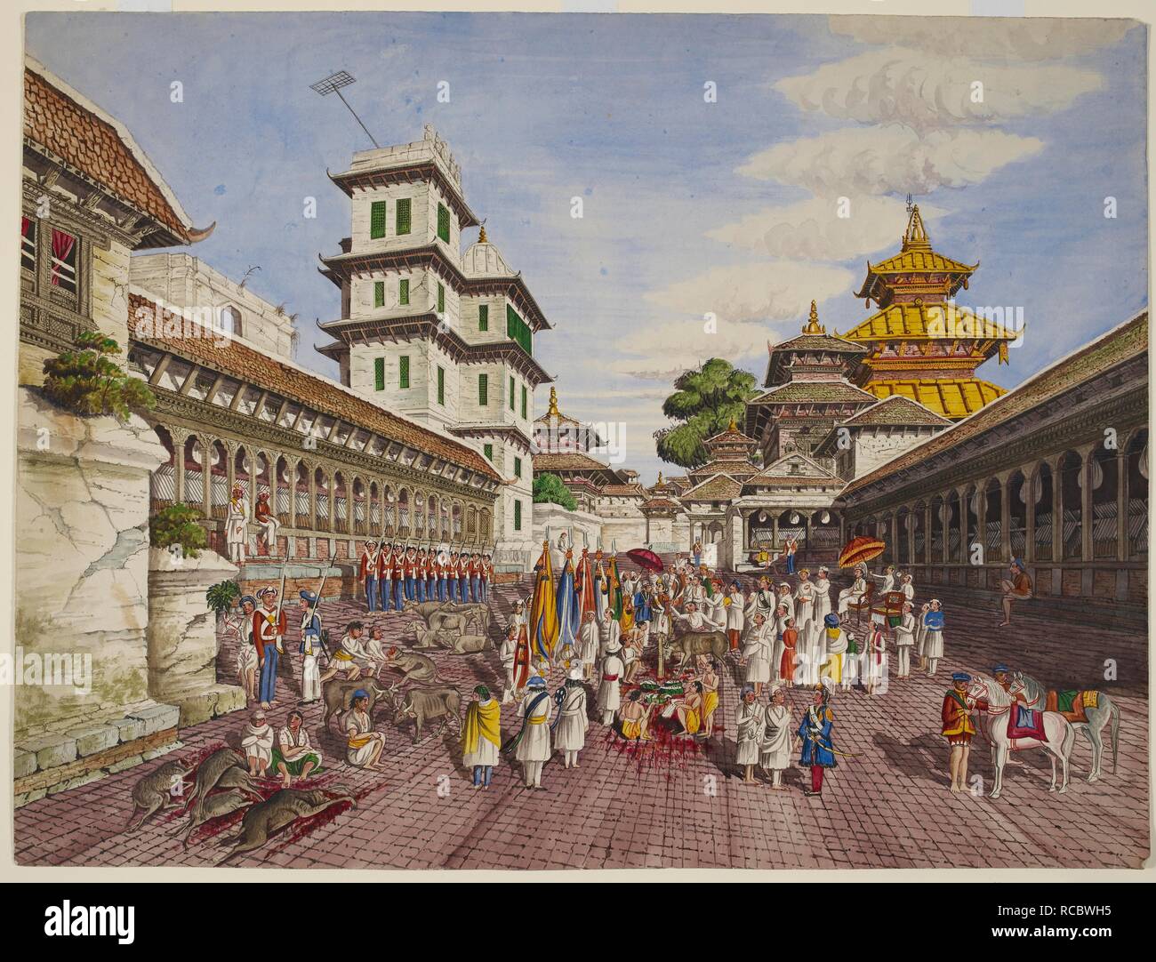 'The KÃ´t at Katmandoo during the Dussera'. [Oldfield collection]. 1850 - 1863. Source: WD 3280. Author: Oldfield, Henry Ambrose. Stock Photo