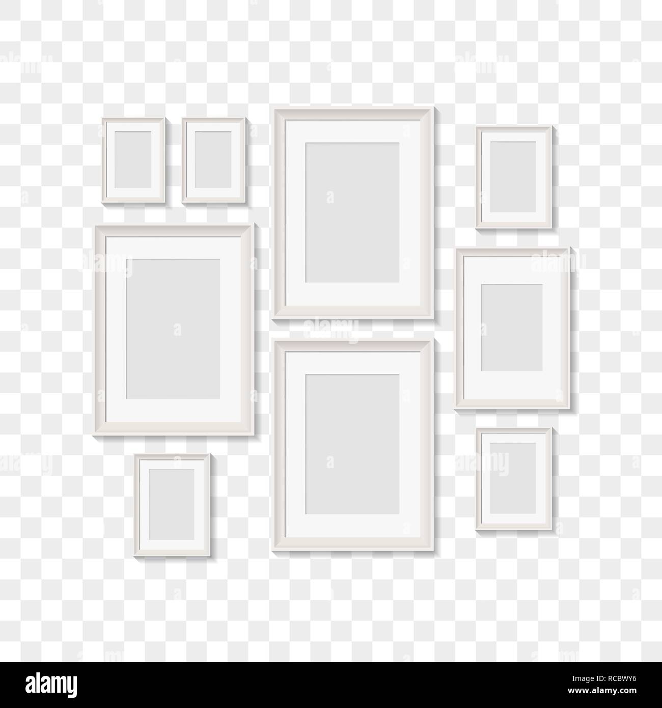 blank picture frames for photographs. vector realisitc mockup. design template on transparent background Stock Vector