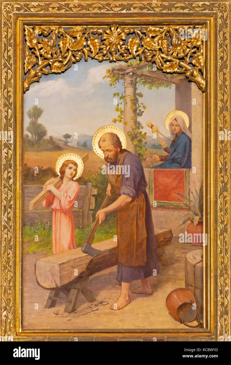 PRAGUE, CZECH REPUBLIC - OCTOBER 12, 2018: The painting of Holy Family in church Bazilika svatého Petra a Pavla na Vyšehrade by S. G. Rudl (1895). Stock Photo