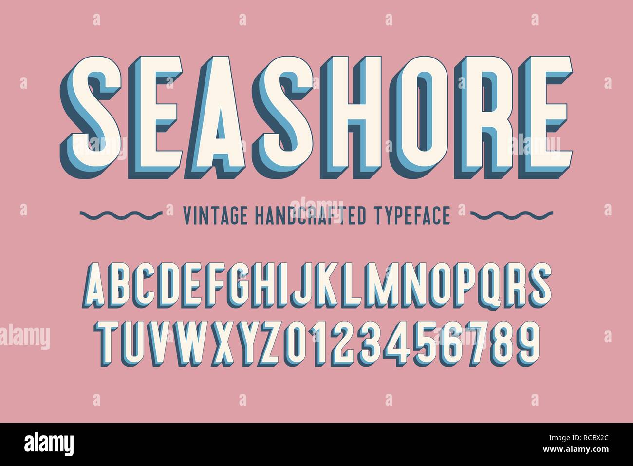 seashore vintage handcrafted 3d alphabet. vector illustration Stock Vector
