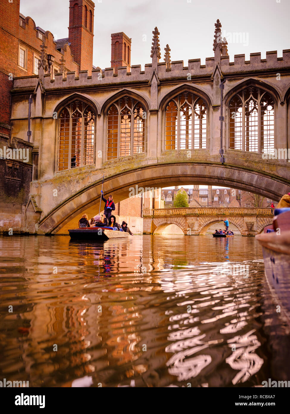 The Bridge of Sighs in Cambridge, a covered bridge at St John's College, Cambridge University. It was built in 1831 and crosses the River Cam. Stock Photo
