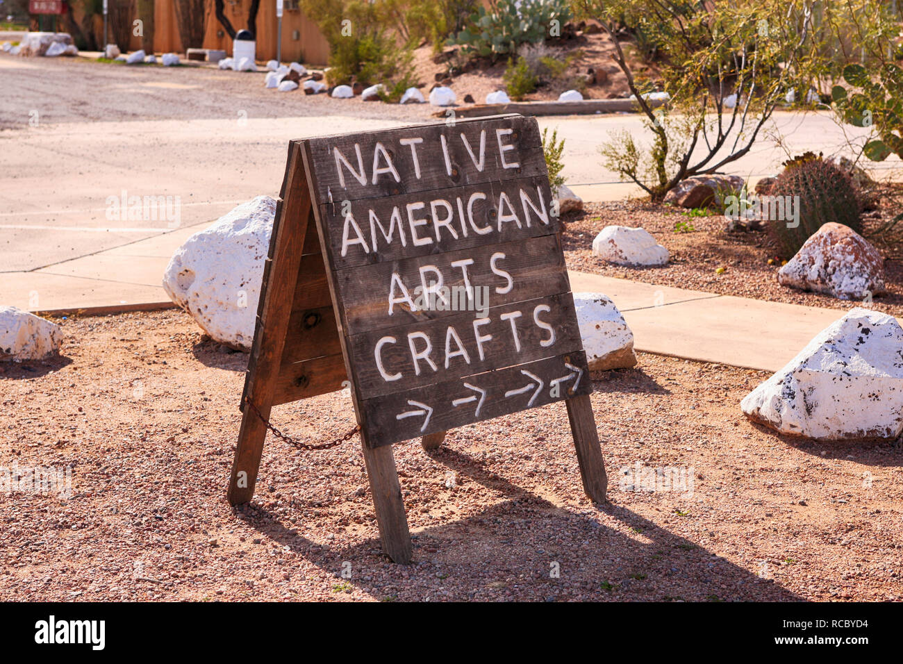 Native American Arts and Crafts billboard sign in Tucson, AZ Stock Photo