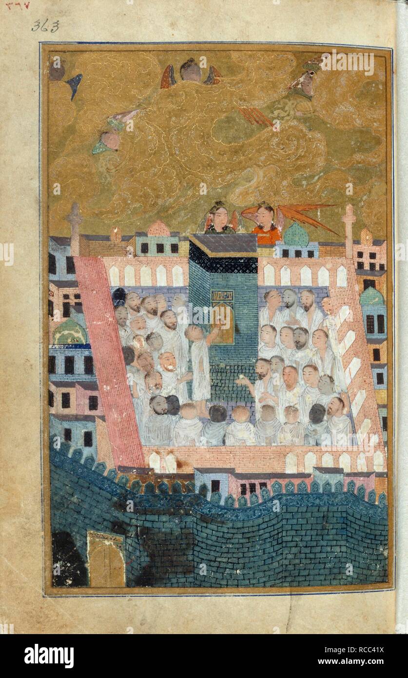 Pilgrims to Mecca. Miscellany of Iskandar Sultan. Southern Iran, 1410-1411. Pilgrims to Mecca. A miniature painting from a treatise on the law of religious observances by Abu Hanifah, part of a fifteenth century manuscript written for Jalal al-Din Iskandar ibn 'Umar Shaykh.  Image taken from Miscellany of Iskandar Sultan.  Originally published/produced in Southern Iran, 1410-1411. . Source: Add. 27261, f.363. Language: Persian. Stock Photo