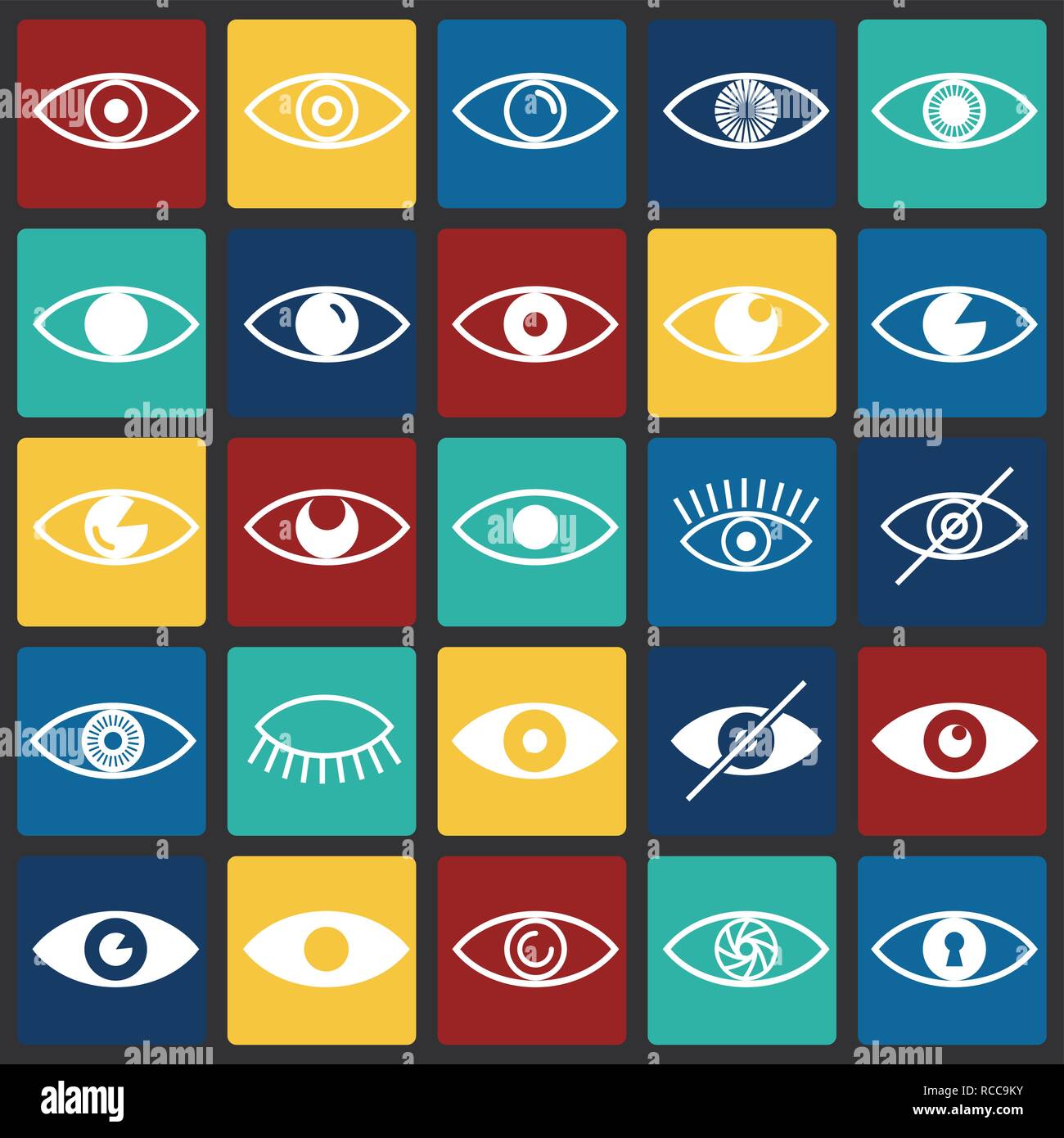 Eye icons set on color squares background for graphic and web design ...