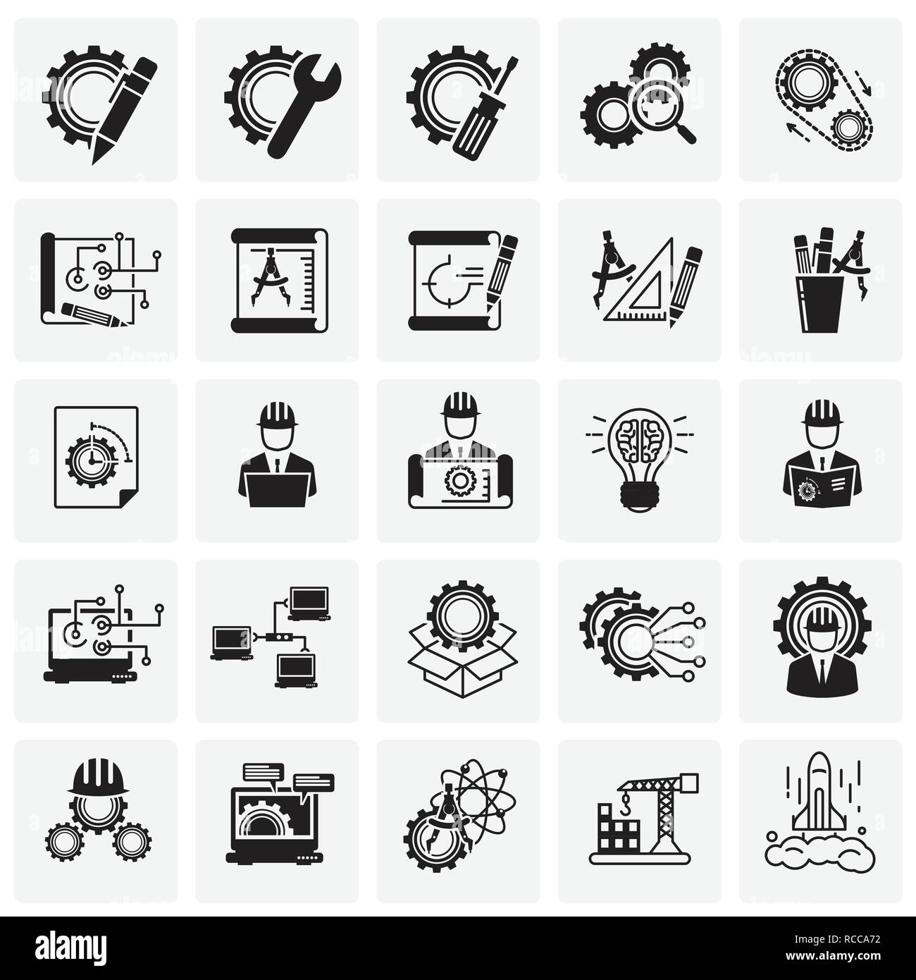 Engineering icons set on squares background for graphic and web design ...