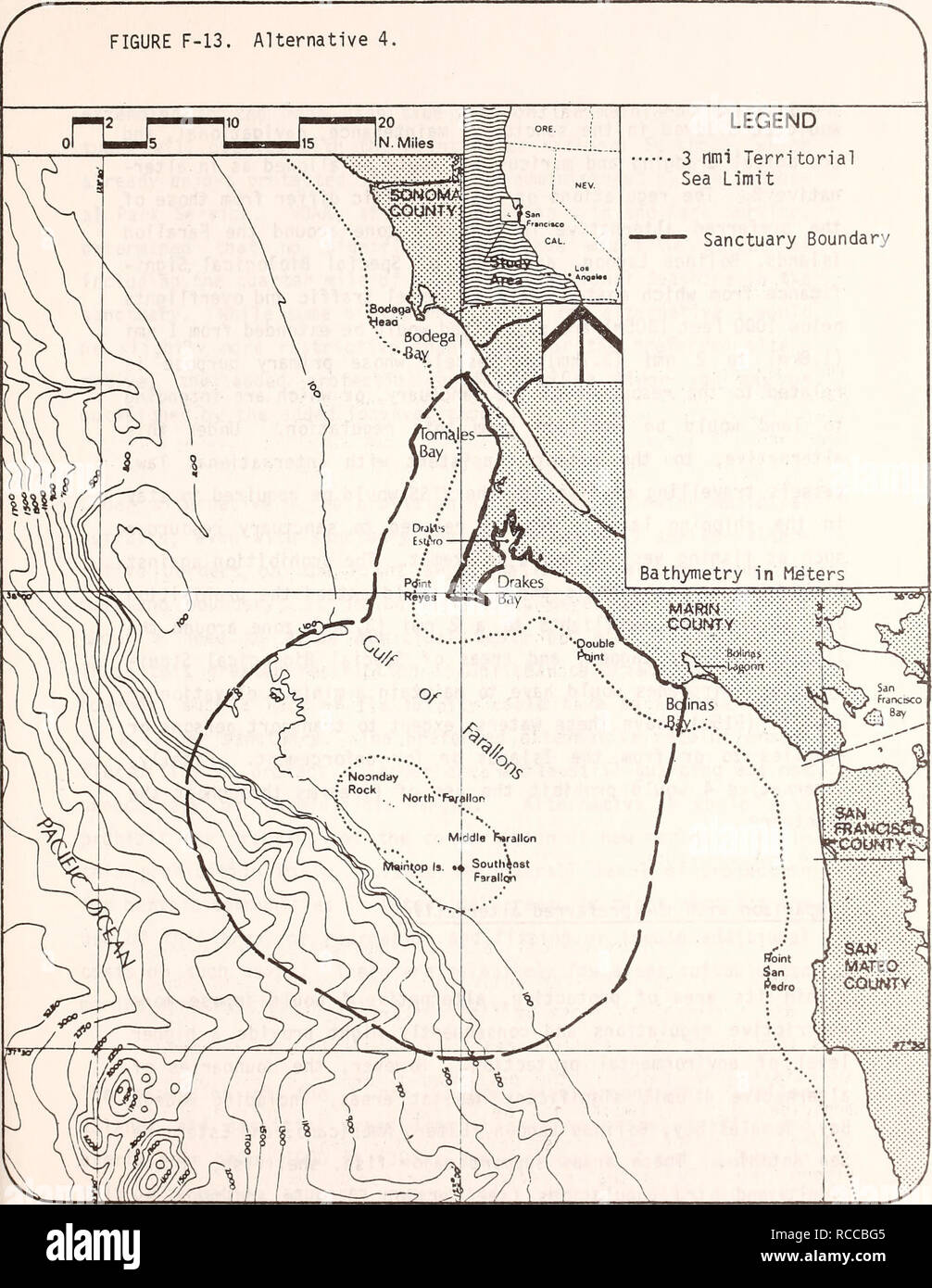 . Draft environmental impact statement prepared on the proposed Point Reyes/Farallon Islands Marine Sanctuary / U.S. Department of Commerce, National Oceanic and Atmospheric Administration, Office of Coastal Zone Management. Marine parks and reserves California.. F-123. Please note that these images are extracted from scanned page images that may have been digitally enhanced for readability - coloration and appearance of these illustrations may not perfectly resemble the original work.. National Ocean Survey. Office of Coastal Zone Management. Washington : The Office Stock Photo