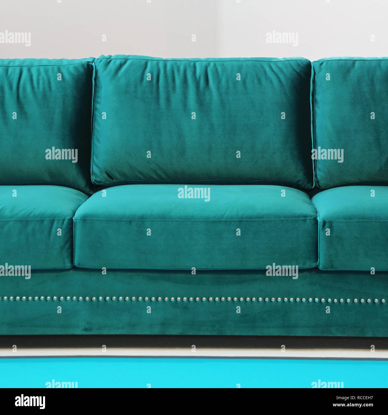 Blue Velvet Sofa Modern Furniture Cloe Up Stock Photo Alamy