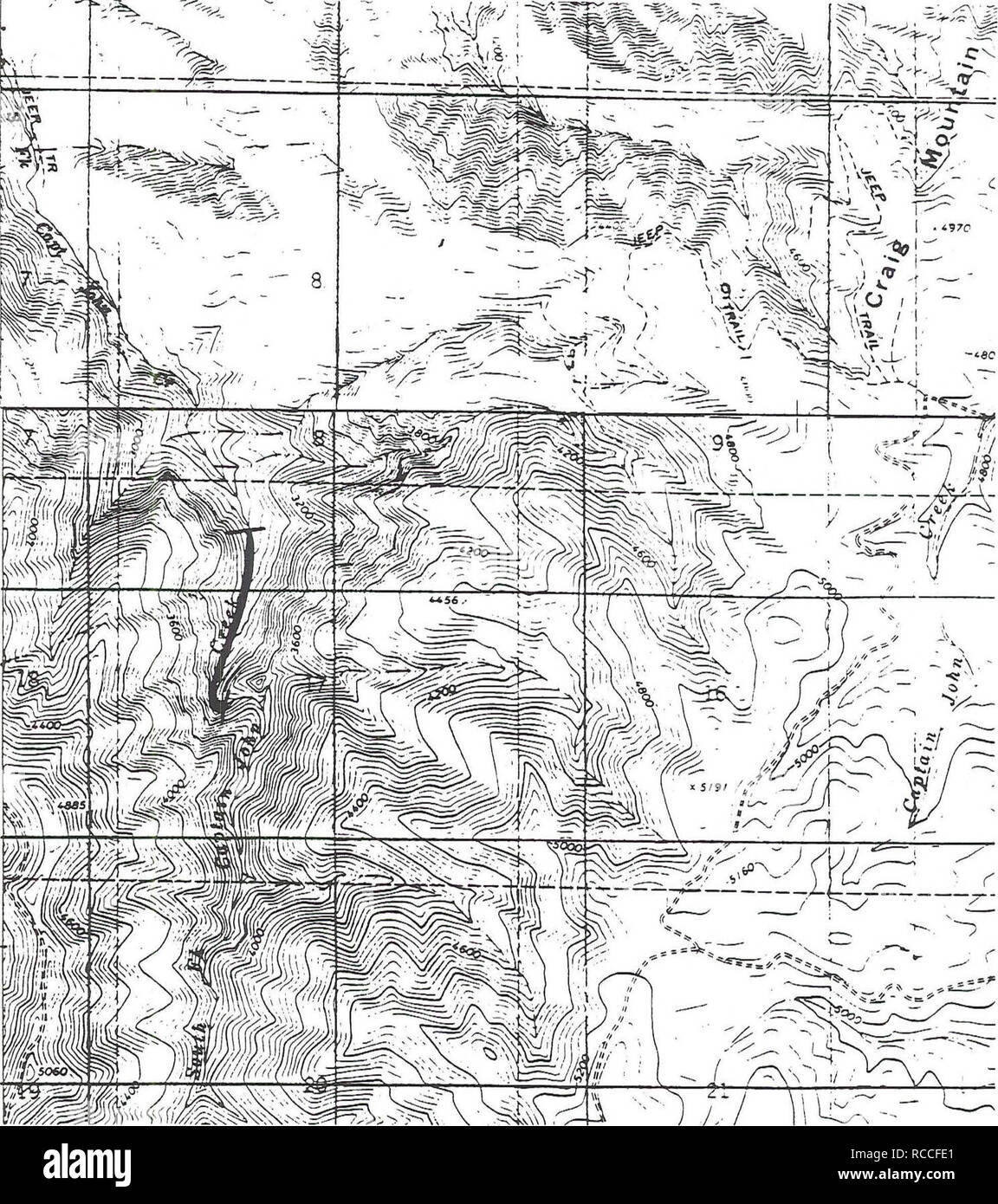 . Distribution, relative abundance, and habitat associations of amphibians and reptiles on Craig Mountain, Idaho. Amphibians; Reptiles. Location of Tailed Frogs on South Fork Captain John Creek. Please note that these images are extracted from scanned page images that may have been digitally enhanced for readability - coloration and appearance of these illustrations may not perfectly resemble the original work.. Llewellyn, Robin L; Peterson, Charles R. , 1949--. Boise, Idaho : Bureau of Land Management, Idaho State Office Stock Photo