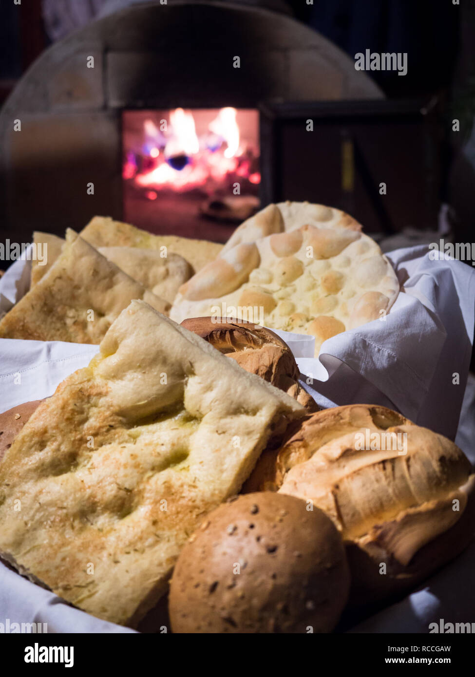 Baked bread in an old wood-burning oven. Stock Photo