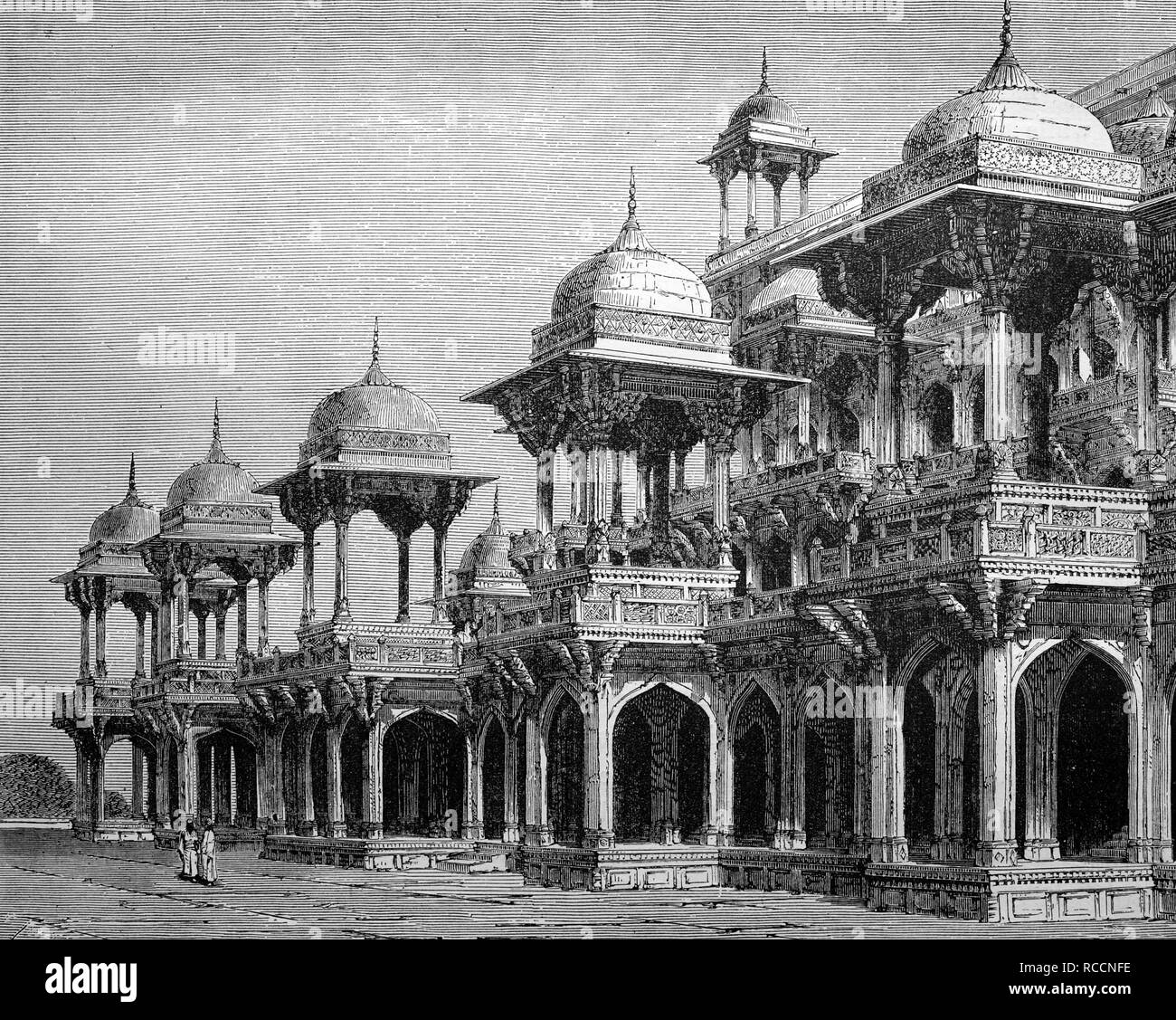 The mausoleum of Emperor Akbar, Agra, India, historical illustration, wood engraving, circa 1888 Stock Photo