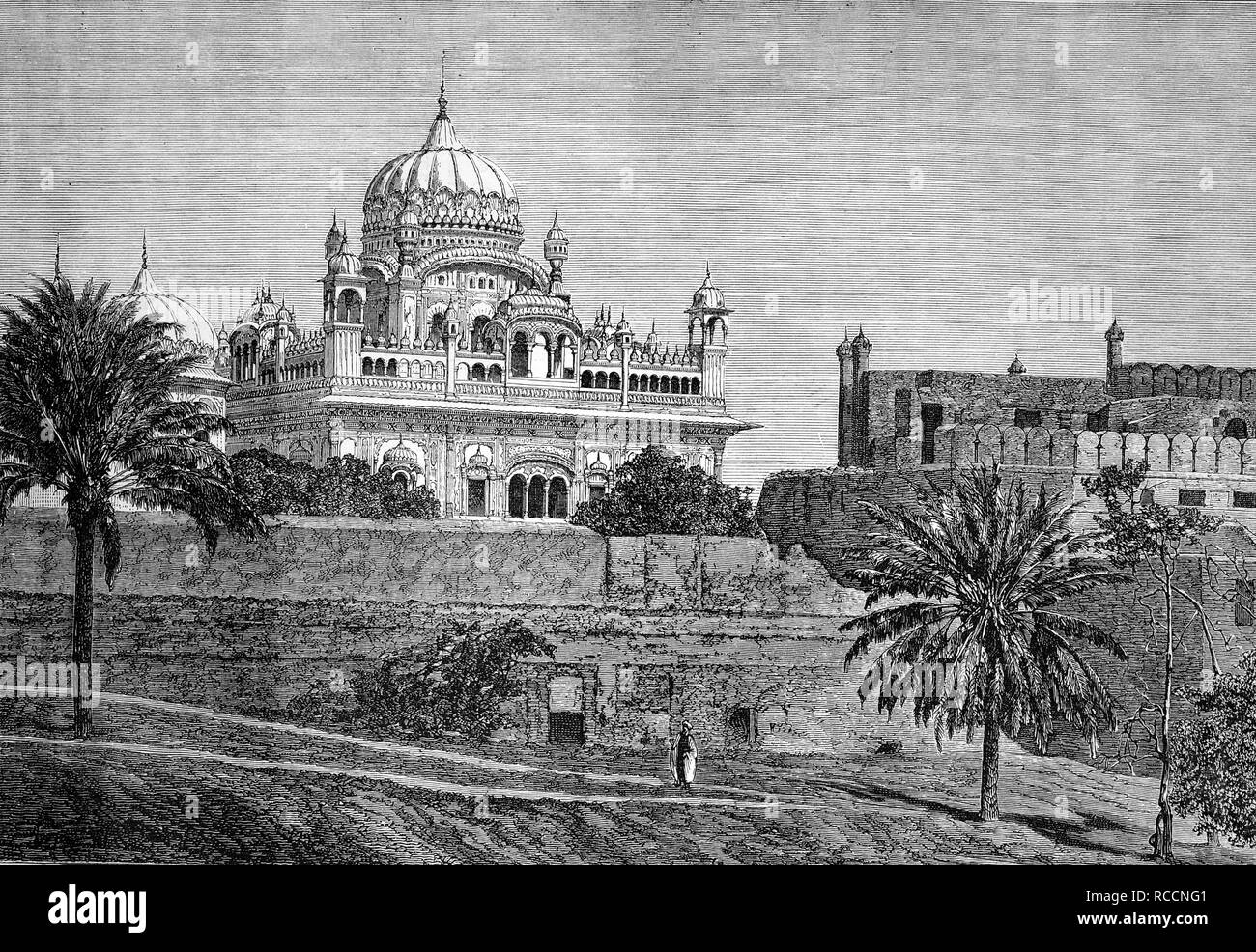 Palace in Lahore, Pakistan, historical illustration, wood engraving, circa 1888 Stock Photo