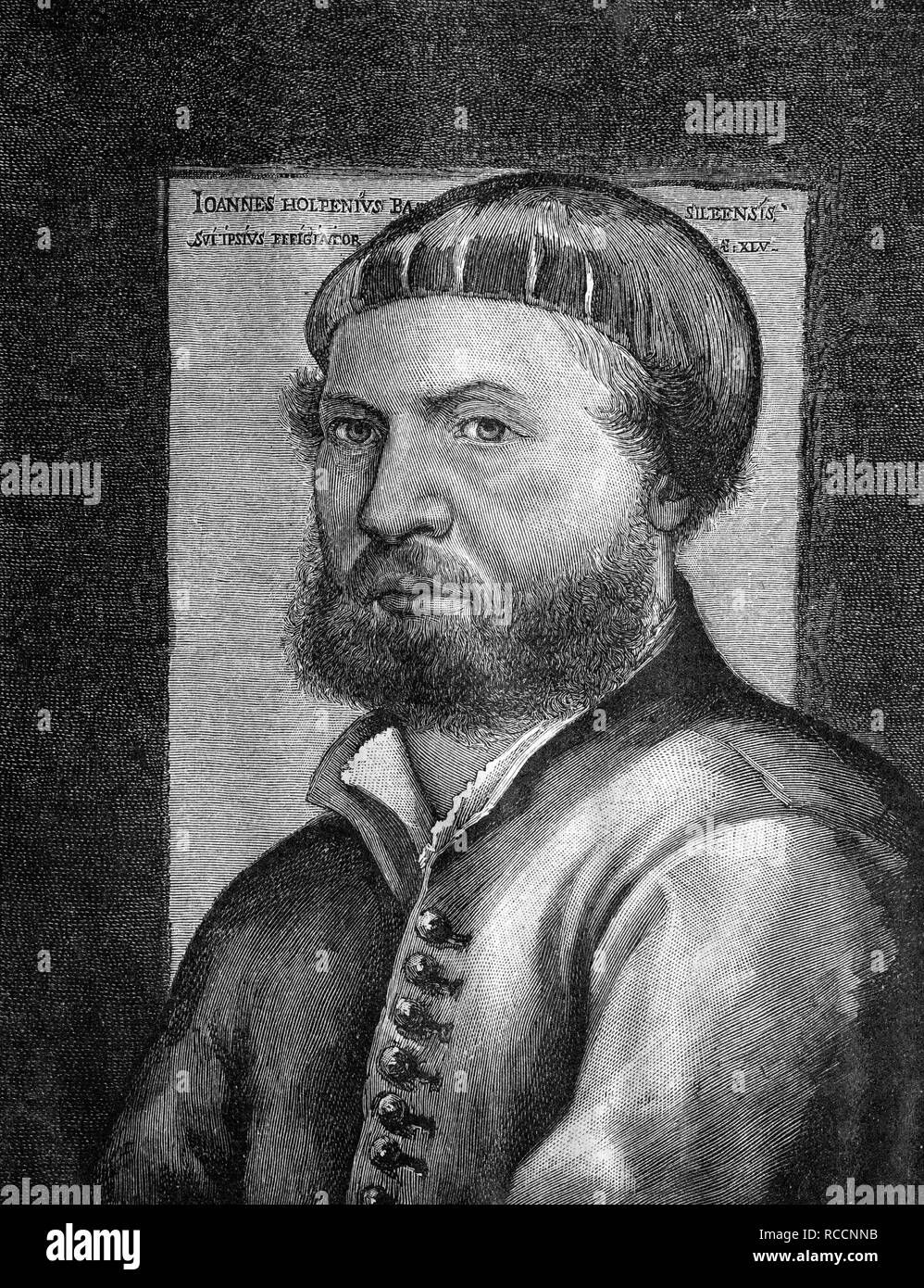 Hans Holbein the Younger, 1497 - 1543, a German painter, historic wood engraving, about 1897 Stock Photo