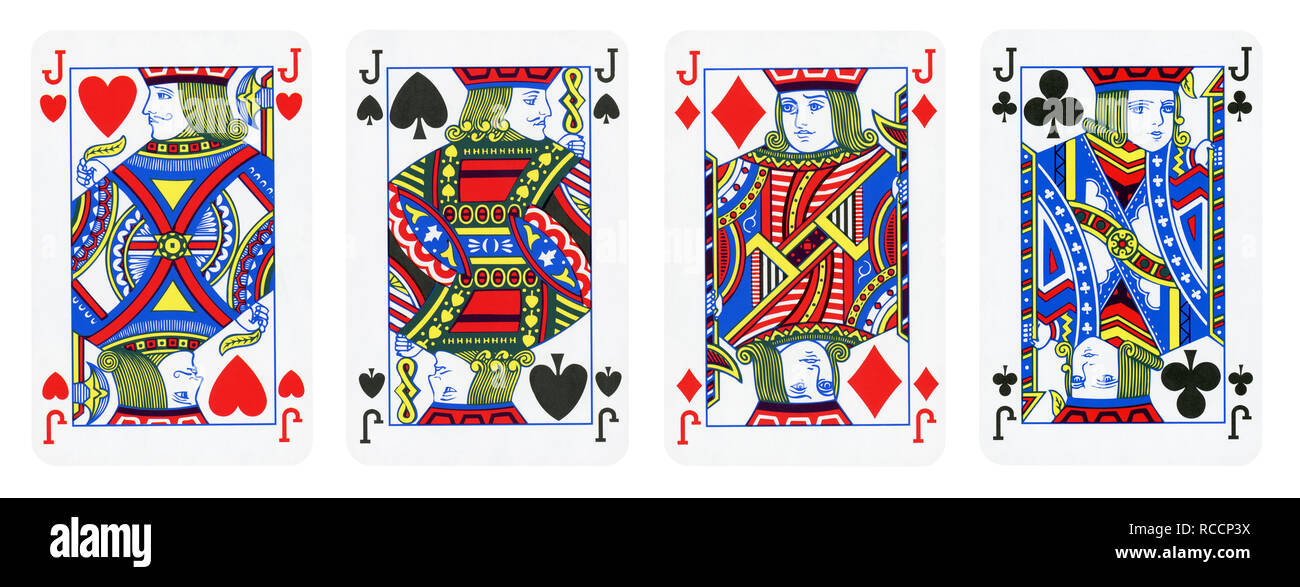 Four Jacks Playing Cards - isolated on white Stock Photo