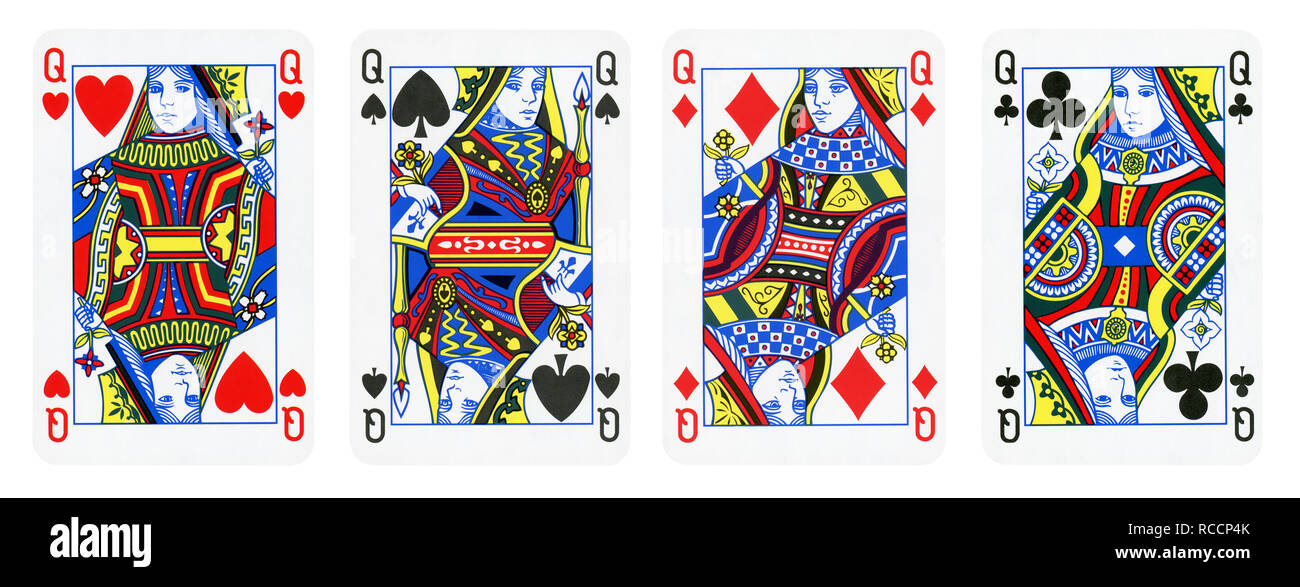 Four Queens Playing Cards isolated on white Stock Photo Alamy