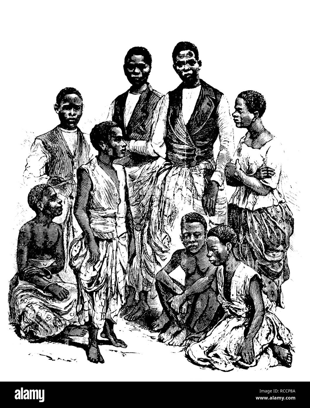 Inhabitants of the Congo, historical woodcut, circa 1888 Stock Photo
