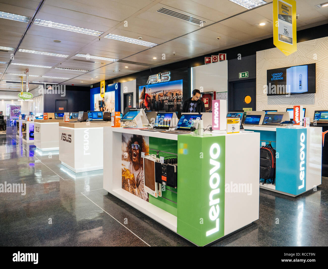 LISBON, PORTUGAL FEB 10, 2018 Lenovo PC Computer stand inside El