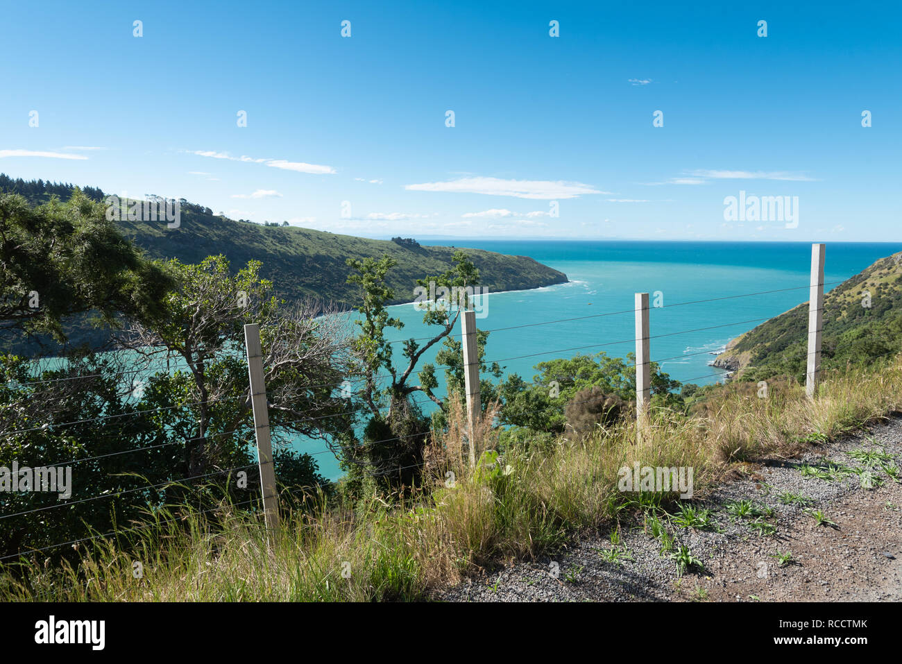Costal scenery of Banks Peninsula, South Island, New Zealand Stock Photo