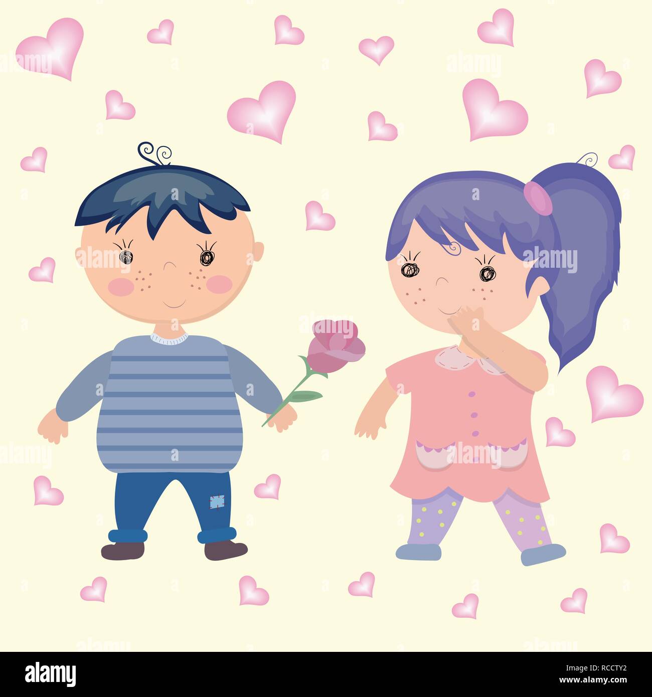 Cute Cartoon Boy And Girl In Love Stock Vector Image Art Alamy