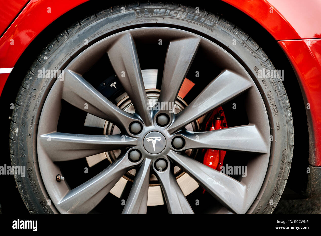 Red Tesla Model S Car Stock Photos Red Tesla Model S Car