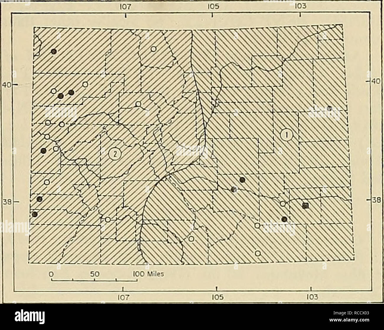 . Distribution of mammals in Colorado. Mammals. 1972 ARMSTRONG: COLORADAN MAMMALS 259 (1944b: 58) mapped Colorado as part of a vast region from which wolves had been eradi- cated by 1941. E. Wilkinson, a Monte Vista taxidermist and frequent contributor to out- door magazines, noted (1965) that the last wolf killed in Conejos County was taken in 1943. In the summer of 1969, I talked at some length with a former bounty-hunter from Delta who had worked from the Uncom- pahgre Plateau north to the Piceance Creek drainage. He had begun work in the 1920's, and noted that wolves were mostly gone by th Stock Photo